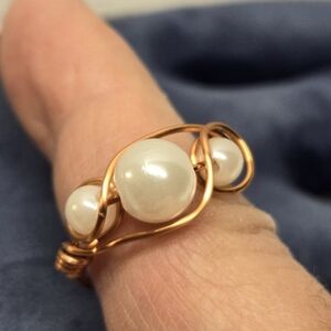 Copper Wire and White Faux Pearl Ring